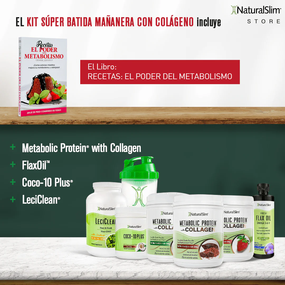 Kit Súper Batida Mañanera con Colágeno - 3 Frascos de Batida, Coco-10 Plus, FlaxOil, LeciClean, Libro de Recetas + Shaker de Regalo | Envío GRATIS - Image 3